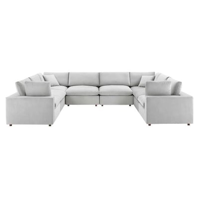 Modway Commix Down Filled Overstuffed Performance Velvet 8-Piece Sectional Sofa in Light Gray