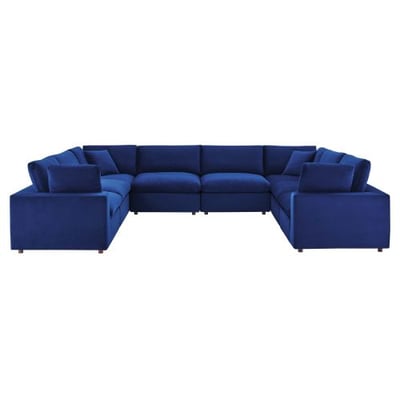 Modway Commix Down Filled Overstuffed Performance Velvet 8-Piece Sectional Sofa in Navy