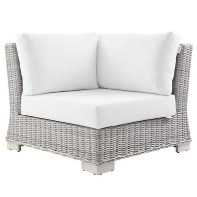 Conway Outdoor Patio Wicker Rattan Corner Chair, Light Gray White