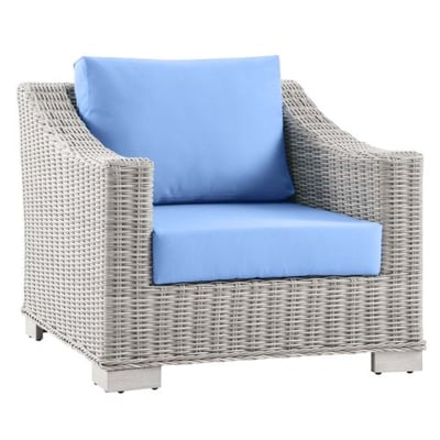 Conway Outdoor Patio Wicker Rattan Armchair, Light Gray Light Blue
