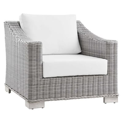 Conway Outdoor Patio Wicker Rattan Armchair, Light Gray White