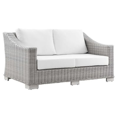 Conway Outdoor Patio Wicker Rattan Loveseat, Light Gray White