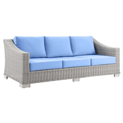 Conway Outdoor Patio Wicker Rattan Sofa, Light Gray Light Blue