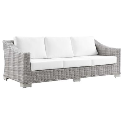 Conway Outdoor Patio Wicker Rattan Sofa, Light Gray White