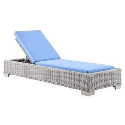 Conway Outdoor Patio Wicker Rattan Chaise Lounge, Light Gray Light Blue