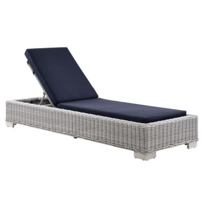 Conway Outdoor Patio Wicker Rattan Chaise Lounge, Light Gray Navy
