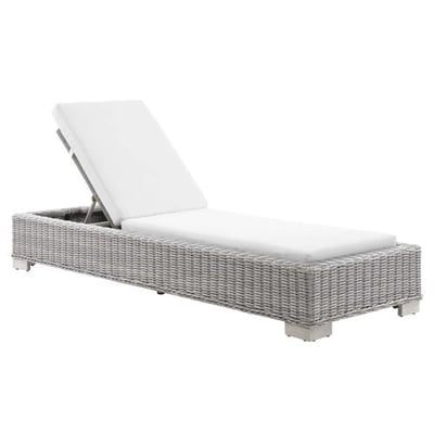 Conway Outdoor Patio Wicker Rattan Chaise Lounge, Light Gray White