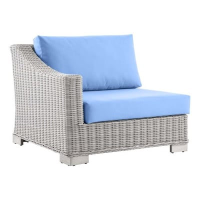 Conway Outdoor Patio Wicker Rattan Left-Arm Chair, Light Gray Light Blue