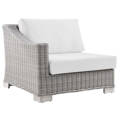 Conway Outdoor Patio Wicker Rattan Left-Arm Chair, Light Gray White