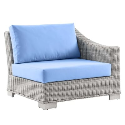 Conway Outdoor Patio Wicker Rattan Right-Arm Chair, Light Gray Light Blue