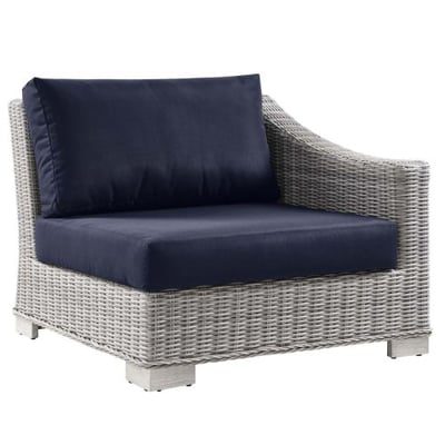 Conway Outdoor Patio Wicker Rattan Right-Arm Chair, Light Gray Navy