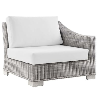 Conway Outdoor Patio Wicker Rattan Right-Arm Chair, Light Gray White