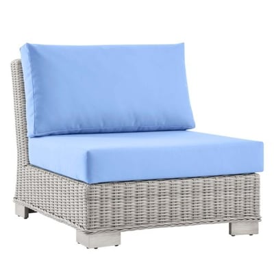 Conway Outdoor Patio Wicker Rattan Armless Chair, Light Gray Light Blue