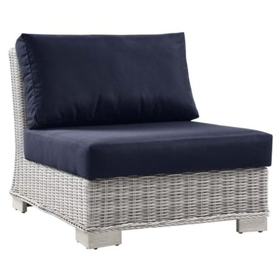 Conway Outdoor Patio Wicker Rattan Armless Chair, Light Gray Navy
