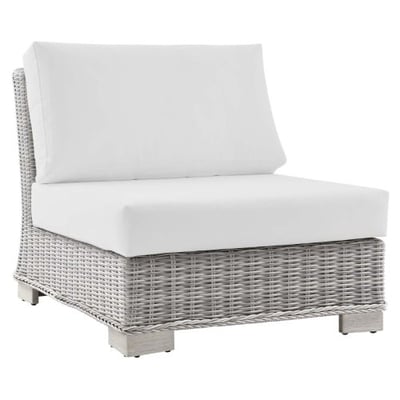 Conway Outdoor Patio Wicker Rattan Armless Chair, Light Gray White