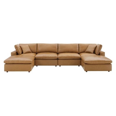Commix Down Filled Overstuffed Vegan Leather 6-Piece Sectional Sofa, Tan