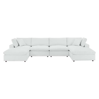 Commix Down Filled Overstuffed Vegan Leather 6-Piece Sectional Sofa, White