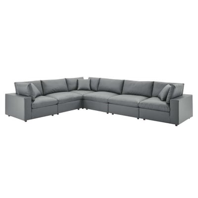 Commix Down Filled Overstuffed Vegan Leather 6-Piece Sectional Sofa, Gray, Overall Product Dimensions: 80