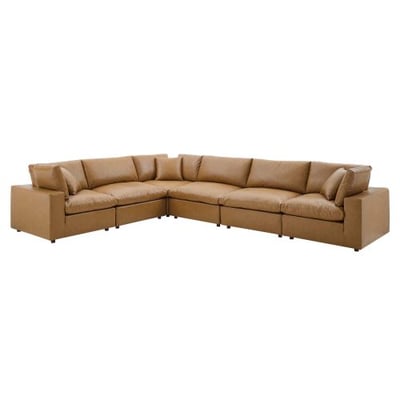 Commix Down Filled Overstuffed Vegan Leather 6-Piece Sectional Sofa, Tan, Overall Product Dimensions: 80