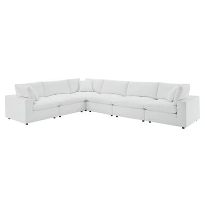 Commix Down Filled Overstuffed Vegan Leather 6-Piece Sectional Sofa, White, Overall Product Dimensions: 80