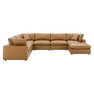 Commix Down Filled Overstuffed Vegan Leather 7-Piece Sectional Sofa, Tan