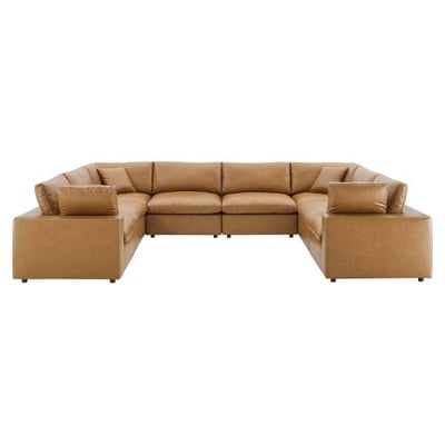 Commix Down Filled Overstuffed Vegan Leather 8-Piece Sectional Sofa, Tan