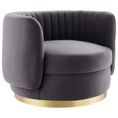 Embrace Tufted Performance Velvet Performance Velvet Swivel Chair, Gold Gray