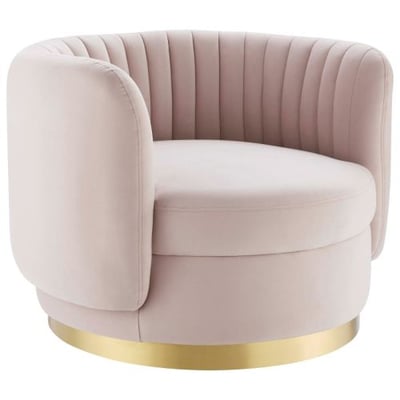 Embrace Tufted Performance Velvet Performance Velvet Swivel Chair, Gold Pink