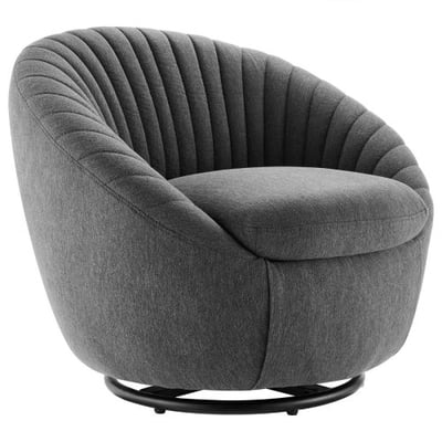 Whirr Tufted Fabric Fabric Swivel Chair, Black Charcoal