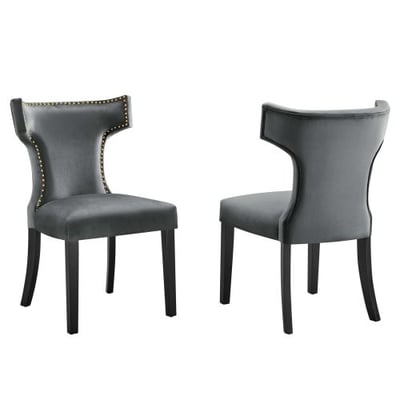 Curve Performance Velvet Dining Chairs - Set of 2, Gray