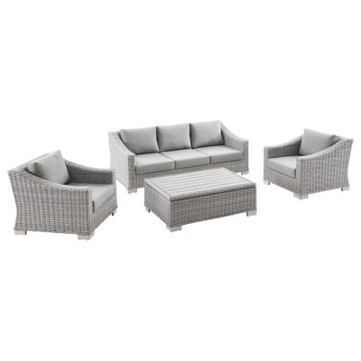 Conway 4-Piece Outdoor Patio Wicker Rattan Furniture Set, Light Gray Gray