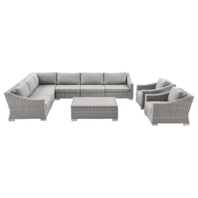 Conway Outdoor Patio Wicker Rattan 9-Piece Sectional Sofa Furniture Set, Light Gray Gray