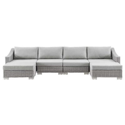 Conway Outdoor Patio Wicker Rattan 6-Piece Sectional Sofa Furniture Set, Light Gray Gray