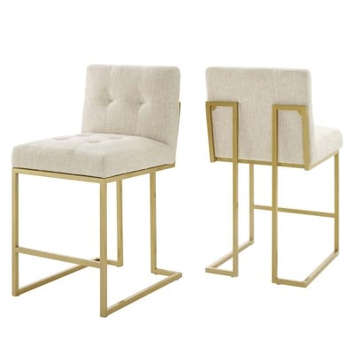 Privy Counter Stool Upholstered Fabric Set of 2, Gold Beige