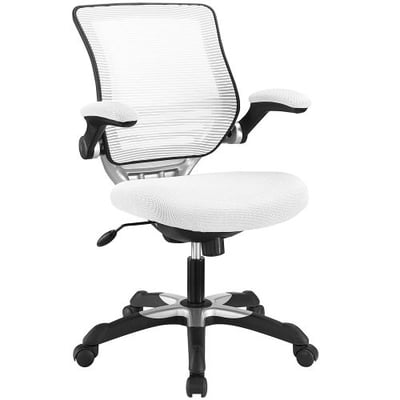 Modway Edge Mesh Back and White Mesh Seat Office Chair With Flip-Up Arms - Ergonomic Desk And Computer Chair