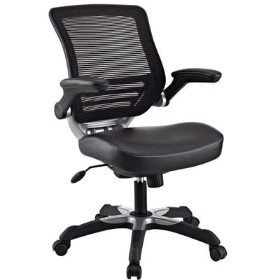 Modway Edge Mesh Back and Black Vinyl Seat Office Chair With Flip-Up Arms - Ergonomic Desk And Computer Chair
