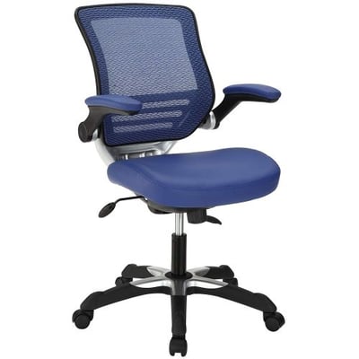 Modway Edge Mesh Back and Blue Vinyl Seat Office Chair With Flip-Up Arms - Ergonomic Desk And Computer Chair