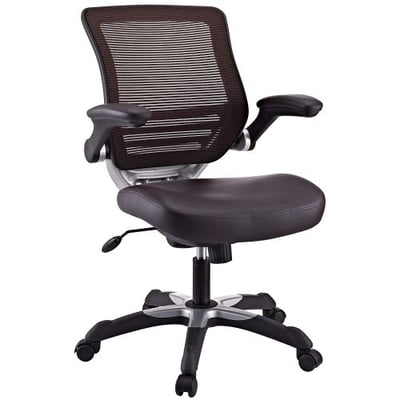 Modway Edge Mesh Back and Brown Vinyl Seat Office Chair With Flip-Up Arms - Ergonomic Desk And Computer Chair