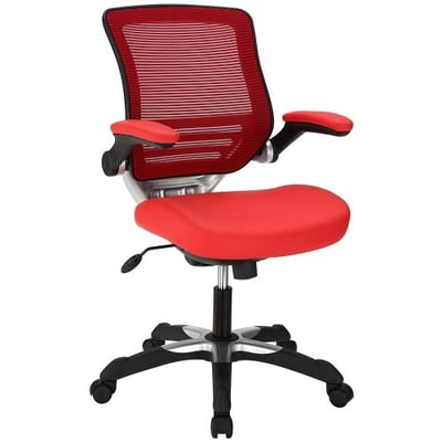 Modway Edge Mesh Back and Red Vinyl Seat Office Chair With Flip-Up Arms - Ergonomic Desk And Computer Chair