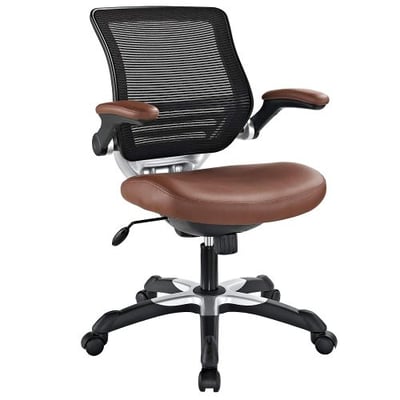 Modway Edge Mesh Back and Tan Vinyl Seat Office Chair With Flip-Up Arms - Ergonomic Desk And Computer Chair