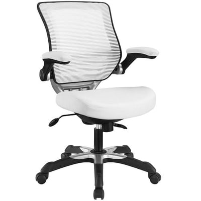 Modway Edge Mesh Back and White Vinyl Seat Office Chair With Flip-Up Arms - Ergonomic Desk And Computer Chair