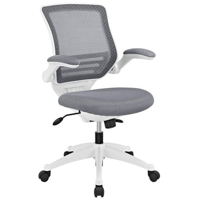 Modway Edge Mesh Back and Gray Mesh Seat Office Chair With White Base And Flip-Up Arms - Ergonomic Desk And Computer Chair