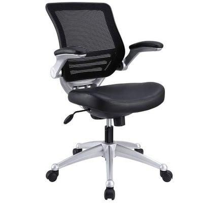 Modway Edge Mesh Back and Leather Seat Office Chair In Black With Flip-Up Arms - Ergonomic Desk And Computer Chair