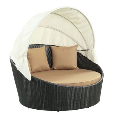 Modway Siesta Outdoor Wicker Patio Espresso Canopy Bed with Mocha Cushions
