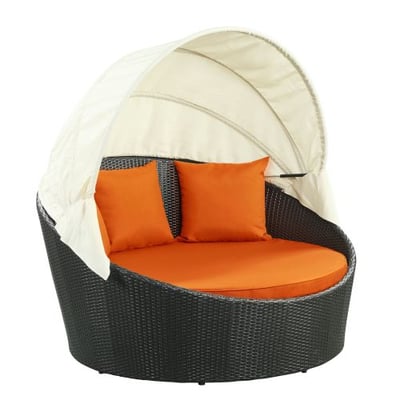 Modway Siesta Outdoor Wicker Patio Espresso Canopy Bed with Orange