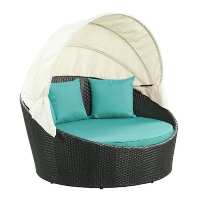 Modway Siesta Wicker Rattan Outdoor Patio Canopy Daybed in Espresso Turquoise