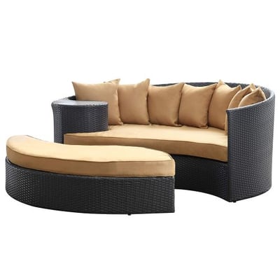 Modway Taiji Outdoor Wicker Patio Daybed with Ottoman in Espresso with Mocha Cushions