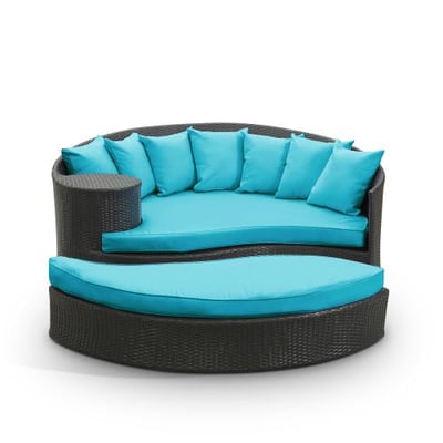 Modway Taiji Wicker Rattan Outdoor Patio Sectional Daybed in Espresso Turquoise