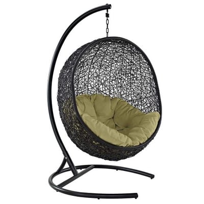 Modway EEI-739-PER-SET Encase Wicker Rattan Outdoor Patio Balcony Porch Lounge Egg Swing Chair Set with Stand Peridot
