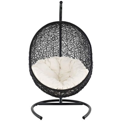 Zozulu Zncase Wicker Rattan Outdoor Patio Porch Lounge Egg Swing Chair with Stand in White